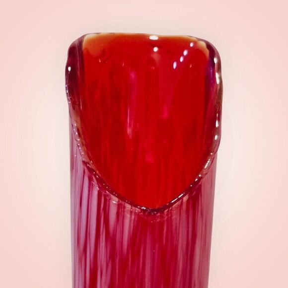 Vintage Red Glass Vase 1960's Red-Orange with White Swirls Art Glass Vase Swung - Picture 9 of 16